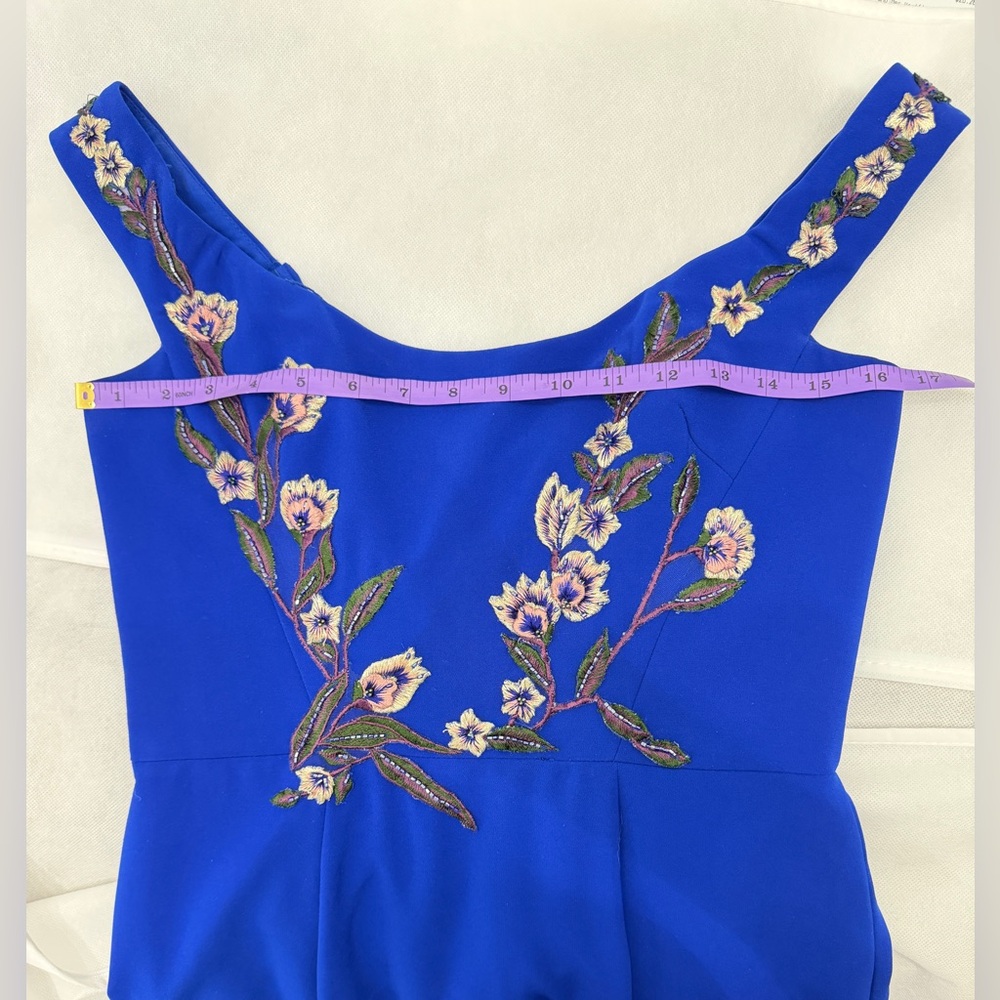 Marchesa Notte Blue Floral Embroidered Long Formal Evening Gown Dress - Picture 15 of 17